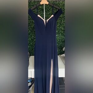 Elegant Navy Blue Dress with Slit